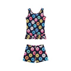 Multicolored Donuts On A Black Background Kids  Boyleg Swimsuit by SychEva