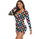 Multicolored Donuts On A Black Background Long Sleeve Boyleg Swimsuit View2