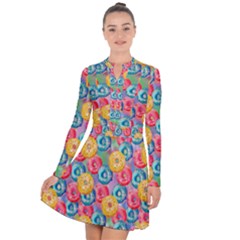 Multicolored Donuts Long Sleeve Panel Dress by SychEva