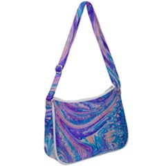 Blue Hues Feathers Zip Up Shoulder Bag by kaleidomarblingart