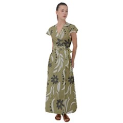 Folk Flowers Pattern Floral Surface Design Seamless Pattern Flutter Sleeve Maxi Dress by Eskimos
