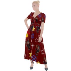 Krampus Kawaii Red Button Up Short Sleeve Maxi Dress by NerdySparkleGoth