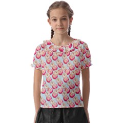 Pink And White Donuts On Blue Kids  Frill Chiffon Blouse by SychEva