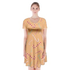 Sweet Christmas Candy Short Sleeve V-neck Flare Dress by SychEva