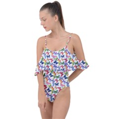 Multicolored Butterflies Drape Piece Swimsuit by SychEva