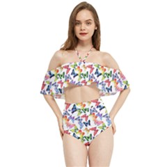 Multicolored Butterflies Halter Flowy Bikini Set  by SychEva