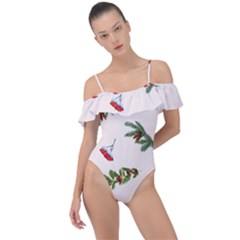 Rowan Branches And Spruce Branches Frill Detail One Piece Swimsuit by SychEva