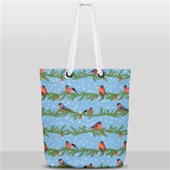 Bullfinches On Spruce Branches Full Print Rope Handle Tote (small) by SychEva