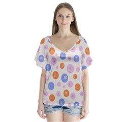 Colorful Balls V-neck Flutter Sleeve Top by SychEva