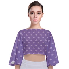 Pink Clouds On Purple Background Tie Back Butterfly Sleeve Chiffon Top by SychEva