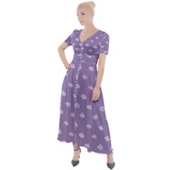 Pink Clouds On Purple Background Button Up Short Sleeve Maxi Dress by SychEva
