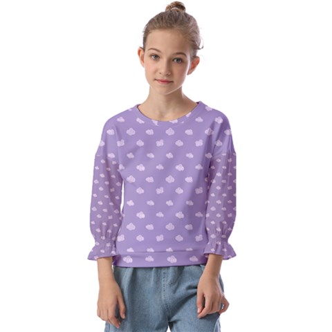 Pink Clouds On Purple Background Kids  Cuff Sleeve Top by SychEva