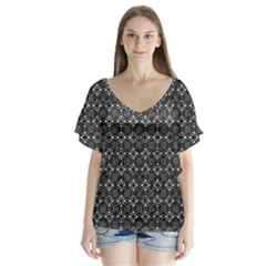 Black Lace V-neck Flutter Sleeve Top by SychEva