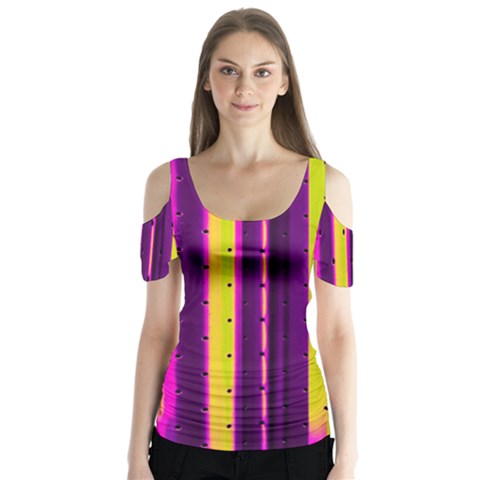 Warped Stripy Dots Butterfly Sleeve Cutout Tee  by essentialimage365