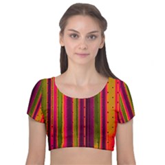 Warped Stripy Dots Velvet Short Sleeve Crop Top  by essentialimage365