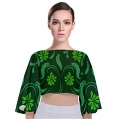 Folk Flowers Print Floral Pattern Ethnic Art Tie Back Butterfly Sleeve Chiffon Top by Eskimos