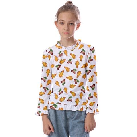 Oak Leaves And Acorns Kids  Frill Detail Tee by SychEva