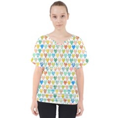 Multicolored Hearts V-neck Dolman Drape Top by SychEva