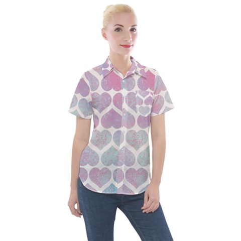 Multicolored Hearts Women s Short Sleeve Pocket Shirt by SychEva