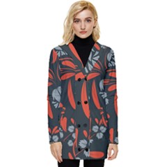 Folk Flowers Print Floral Pattern Ethnic Art Button Up Hooded Coat  by Eskimos