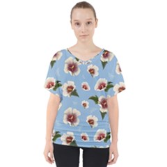 Hibiscus Flowers V-neck Dolman Drape Top by SychEva