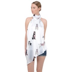 Husky Dogs With Sparkles Halter Asymmetric Satin Top by SychEva