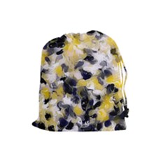 Black, Gray And Yellow Swirls  Drawstring Pouch (large) by Khoncepts