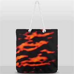 Red  Waves Abstract Series No12 Full Print Rope Handle Tote (large) by DimitriosArt