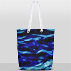 Blue Waves Abstract Series No8 Full Print Rope Handle Tote (small) by DimitriosArt