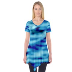 Blue Waves Abstract Series No4 Short Sleeve Tunic  by DimitriosArt
