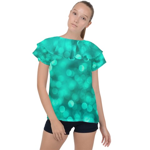 Light Reflections Abstract No9 Turquoise Ruffle Collar Chiffon Blouse by DimitriosArt