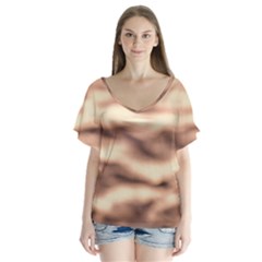 Pink  Waves Abstract Series No6 V-neck Flutter Sleeve Top by DimitriosArt