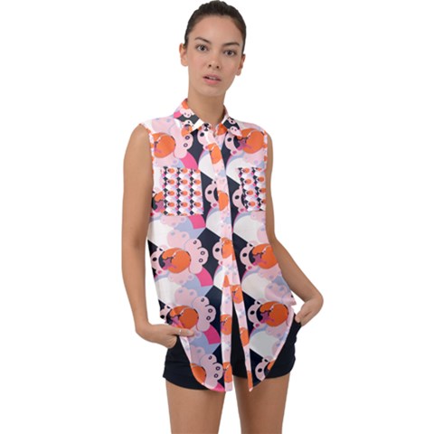Digi Anim Sleeveless Chiffon Button Shirt by Sparkle