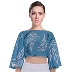 Folk Flowers Print Floral Pattern Ethnic Art Tie Back Butterfly Sleeve Chiffon Top by Eskimos