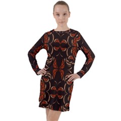 Floral Folk Damask Pattern Fantasy Flowers Floral Geometric Fantasy Long Sleeve Hoodie Dress by Eskimos