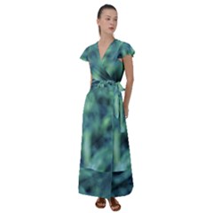 Blue Abstract Stars Flutter Sleeve Maxi Dress by DimitriosArt