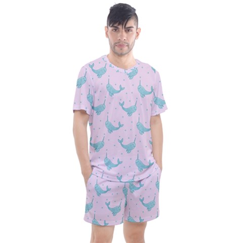 Narwales Stars  Pattern Pink Men s Mesh Tee And Shorts Set by Littlebird