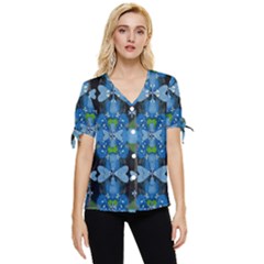 Rare Excotic Blue Flowers In The Forest Of Calm And Peace Bow Sleeve Button Up Top by pepitasart