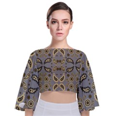 Floral Folk Damask Pattern Fantasy Flowers Floral Geometric Fantasy Tie Back Butterfly Sleeve Chiffon Top by Eskimos