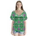 Abstract Illustration With Eyes V-Neck Flutter Sleeve Top View1