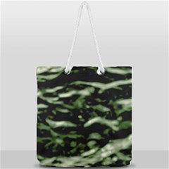 Green  Waves Abstract Series No5 Full Print Rope Handle Tote (large) by DimitriosArt