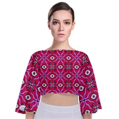 Abstract Illustration With Eyes Tie Back Butterfly Sleeve Chiffon Top by SychEva