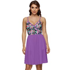 Flower Black Pink V-neck Pocket Summer Dress  by flowerland