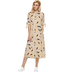 Festive Champagne Bow Sleeve Chiffon Midi Dress by SychEva