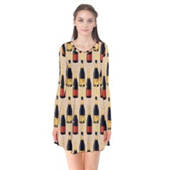 Champagne For The Holiday Long Sleeve V-neck Flare Dress by SychEva