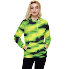 Green  Waves Abstract Series No12 Women s Lightweight Drawstring Hoodie by DimitriosArt