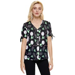 Digital Illusion Bow Sleeve Button Up Top by Sparkle