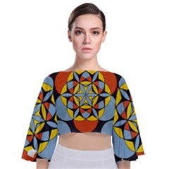 Abstract Pattern Geometric Backgrounds   Tie Back Butterfly Sleeve Chiffon Top by Eskimos