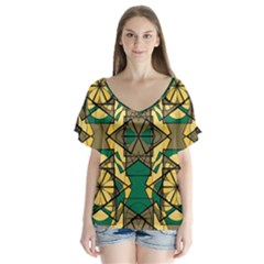 Abstract Pattern Geometric Backgrounds   V-neck Flutter Sleeve Top by Eskimos