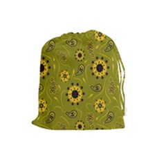 Floral Pattern Paisley Style  Drawstring Pouch (large) by Eskimos